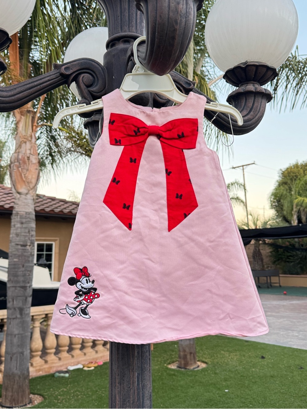 Minnie Mouse Disney Baby Pink Dress with Red Bow and Minnie Patch